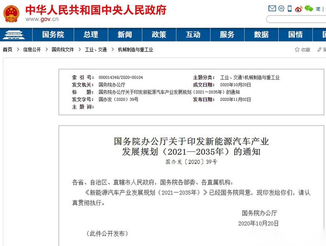 国务院办公厅印发新能源汽车产业发展规划（2021－2035年